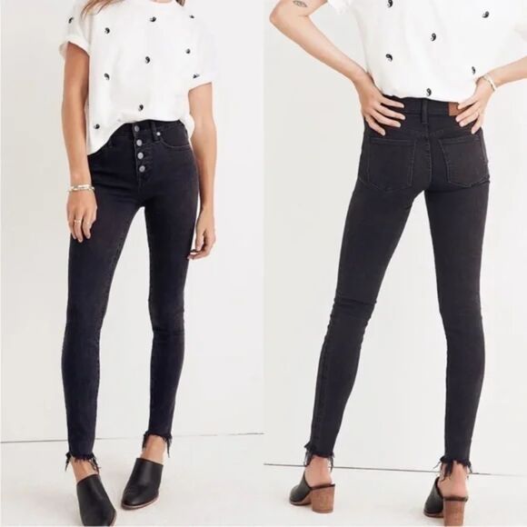 Madewell Tall 9" Mid-Rise Skinny Jeans in Berkeley Black: Button-Through Edition - Picture 1 of 10